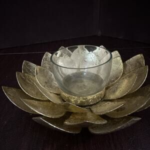 HANDMADE METALLIC GOLD LOTUS FLOWER SHAPE TEALIGHT,CANDLE HOLDER (12022.00)